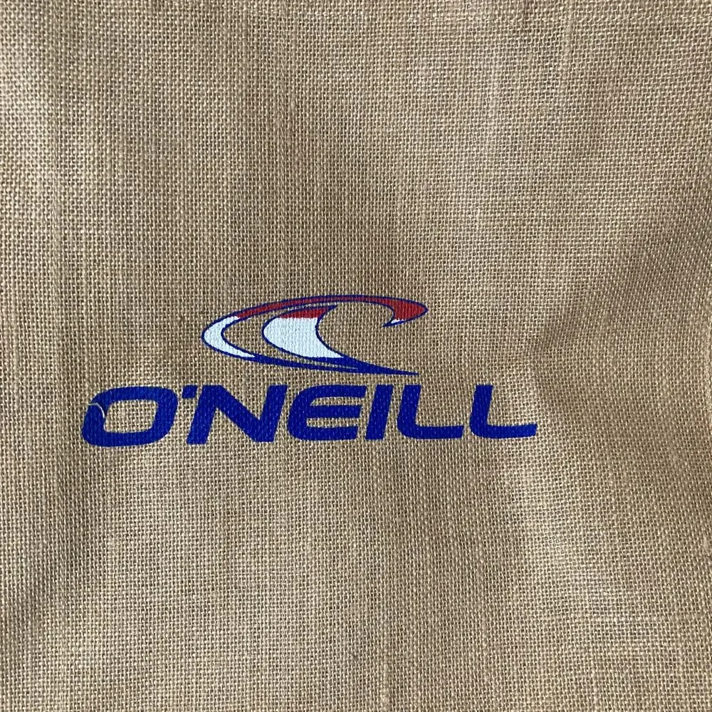 O'Neill Tote Bag Tan Jute Burlap Logo Surf Beach Shopper Reusable Y2K